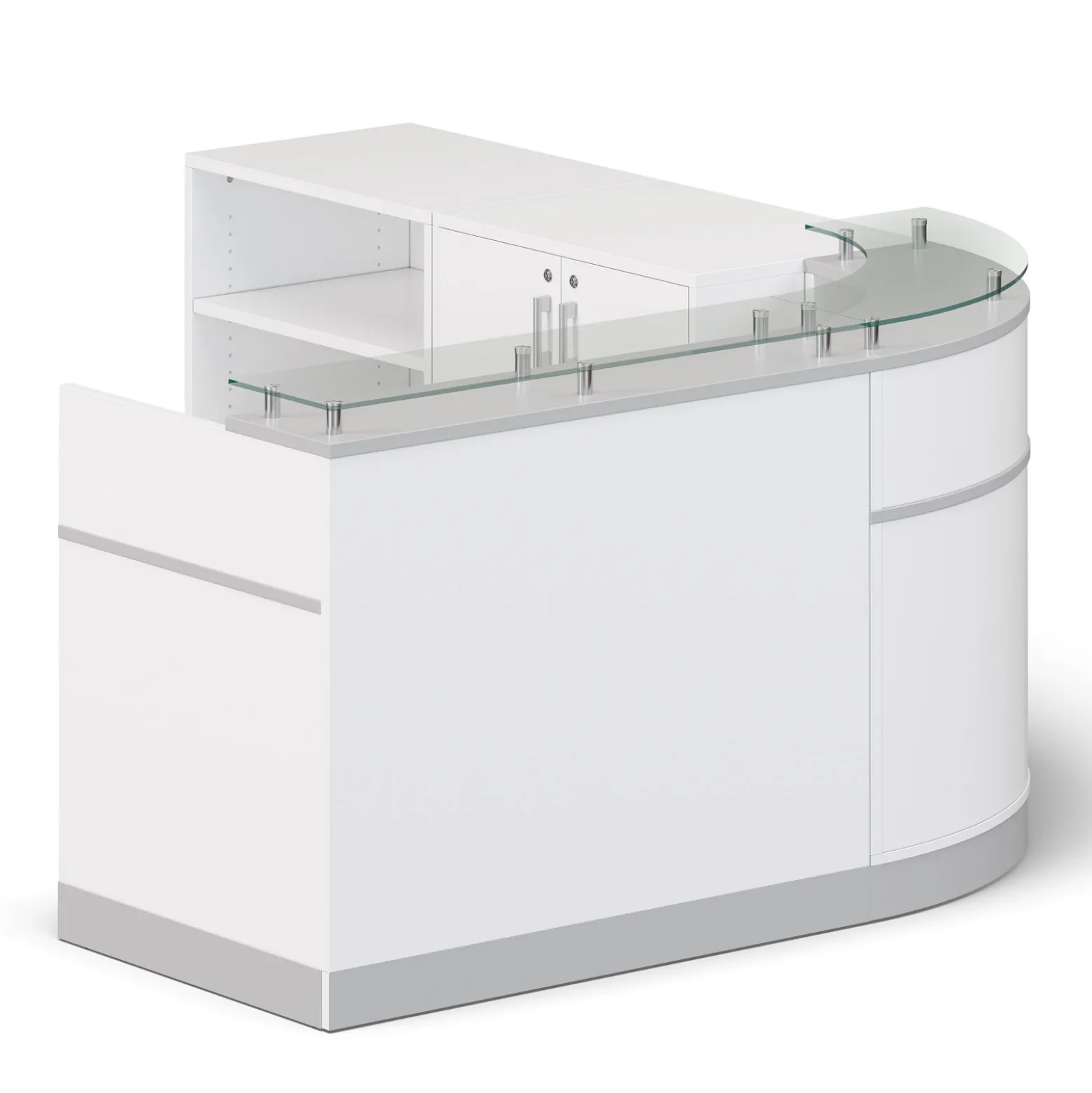 Esquire Curved Glass Top Reception Desk with Wardrobe and Bookcase - 63"W x 32"D