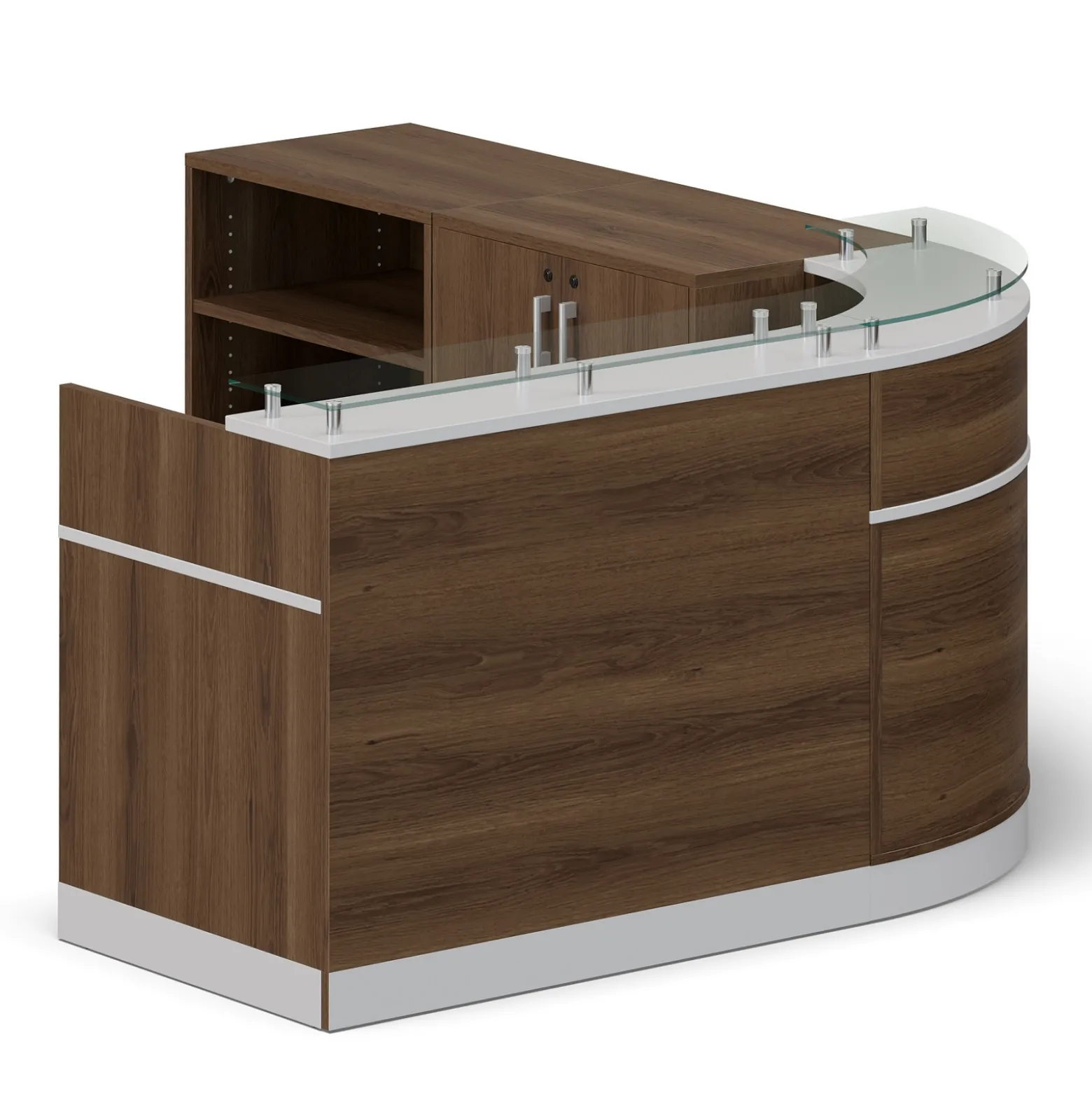 Esquire Curved Glass Top Reception Desk with Wardrobe and Bookcase - 63"W x 32"D