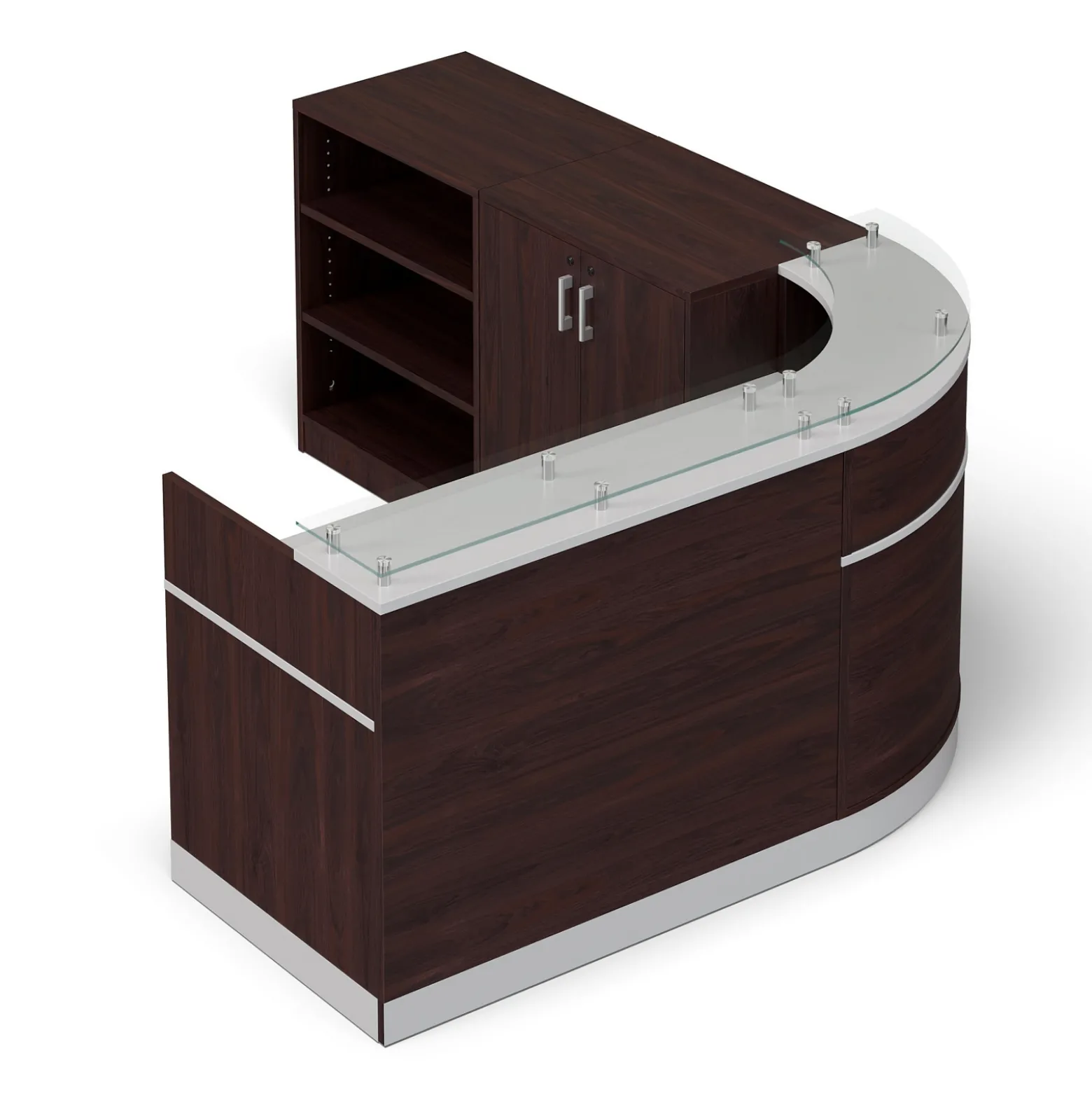 Esquire Curved Glass Top Reception Desk with Wardrobe and Bookcase - 63"W x 32"D