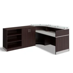 Esquire Curved Glass Top Reception Desk with Wardrobe and Bookcase - 63