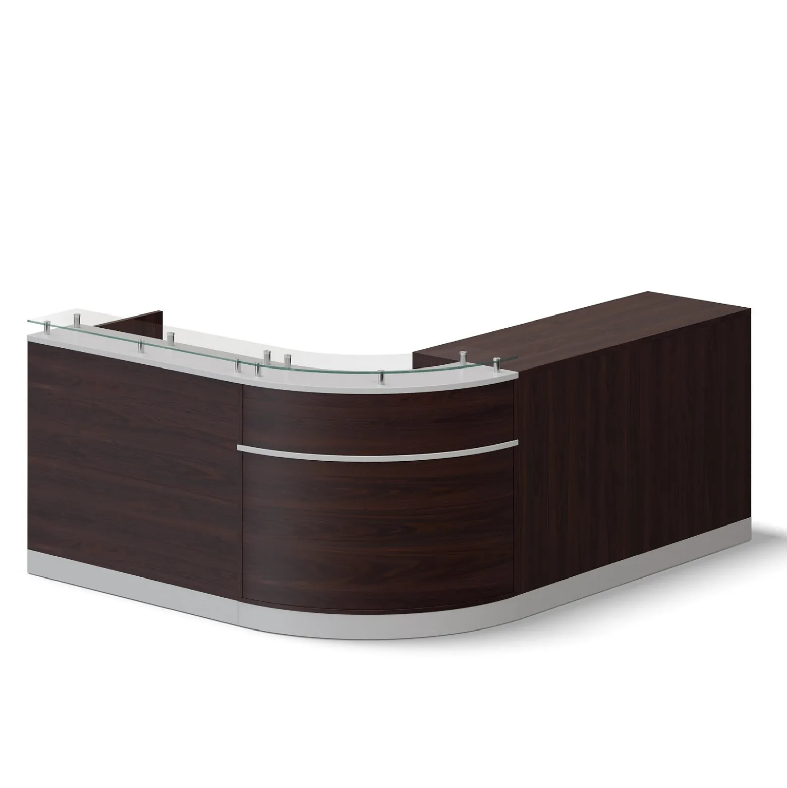 Esquire Curved Glass Top Reception Desk with Wardrobe and Bookcase - 63"W x 32"D