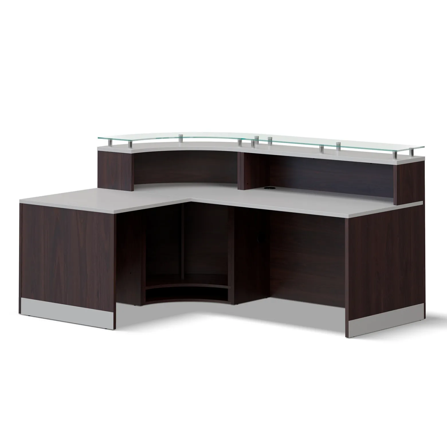 Esquire Glass Top Reception Desk with Reversible ADA Return - 79"W x 63"D