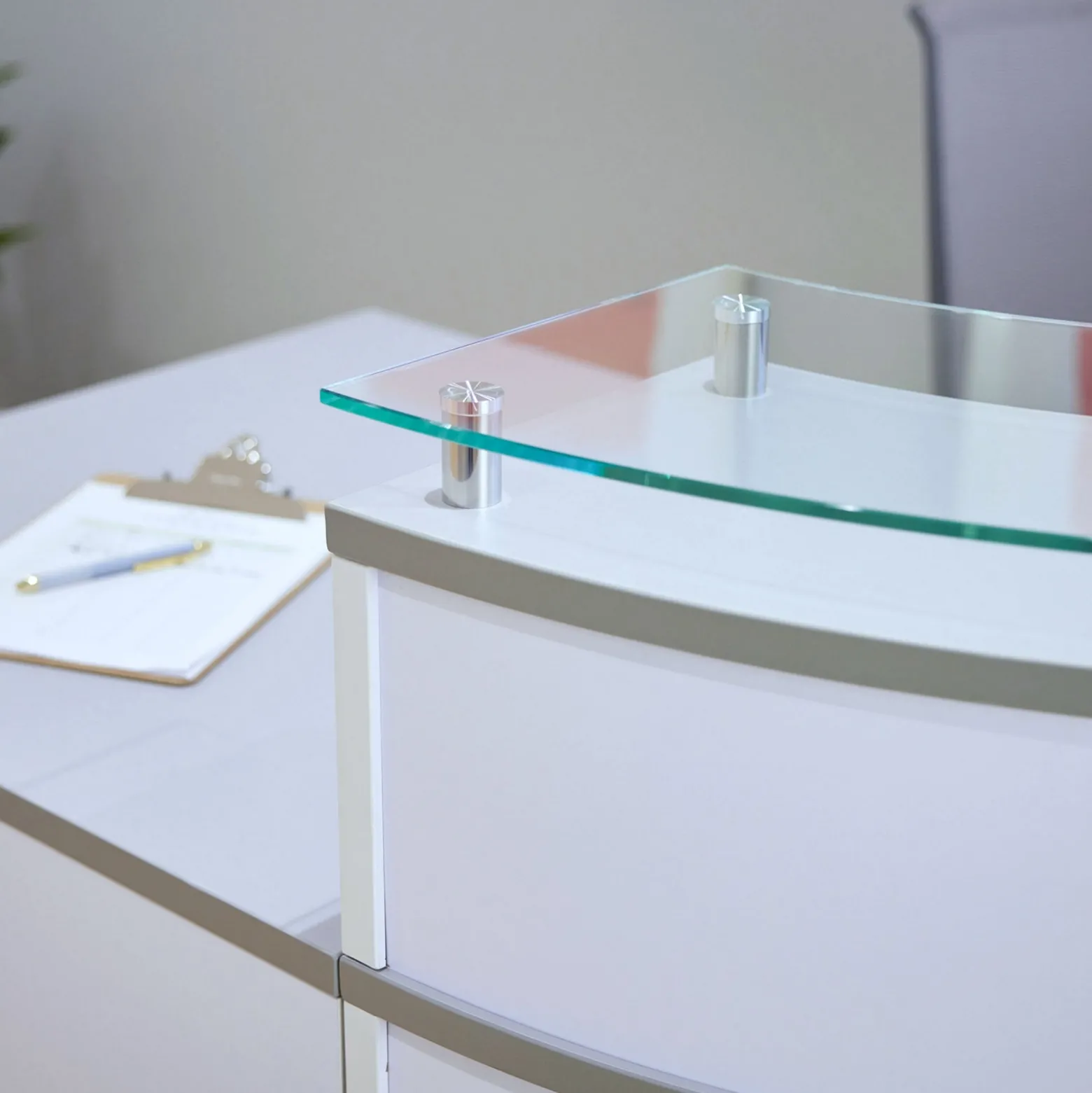 Esquire Glass Top Reception Desk with Reversible ADA Return - 79"W x 63"D