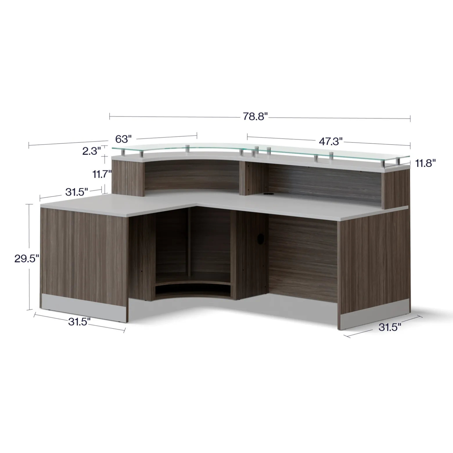 Esquire Glass Top Reception Desk with Reversible ADA Return - 79"W x 63"D