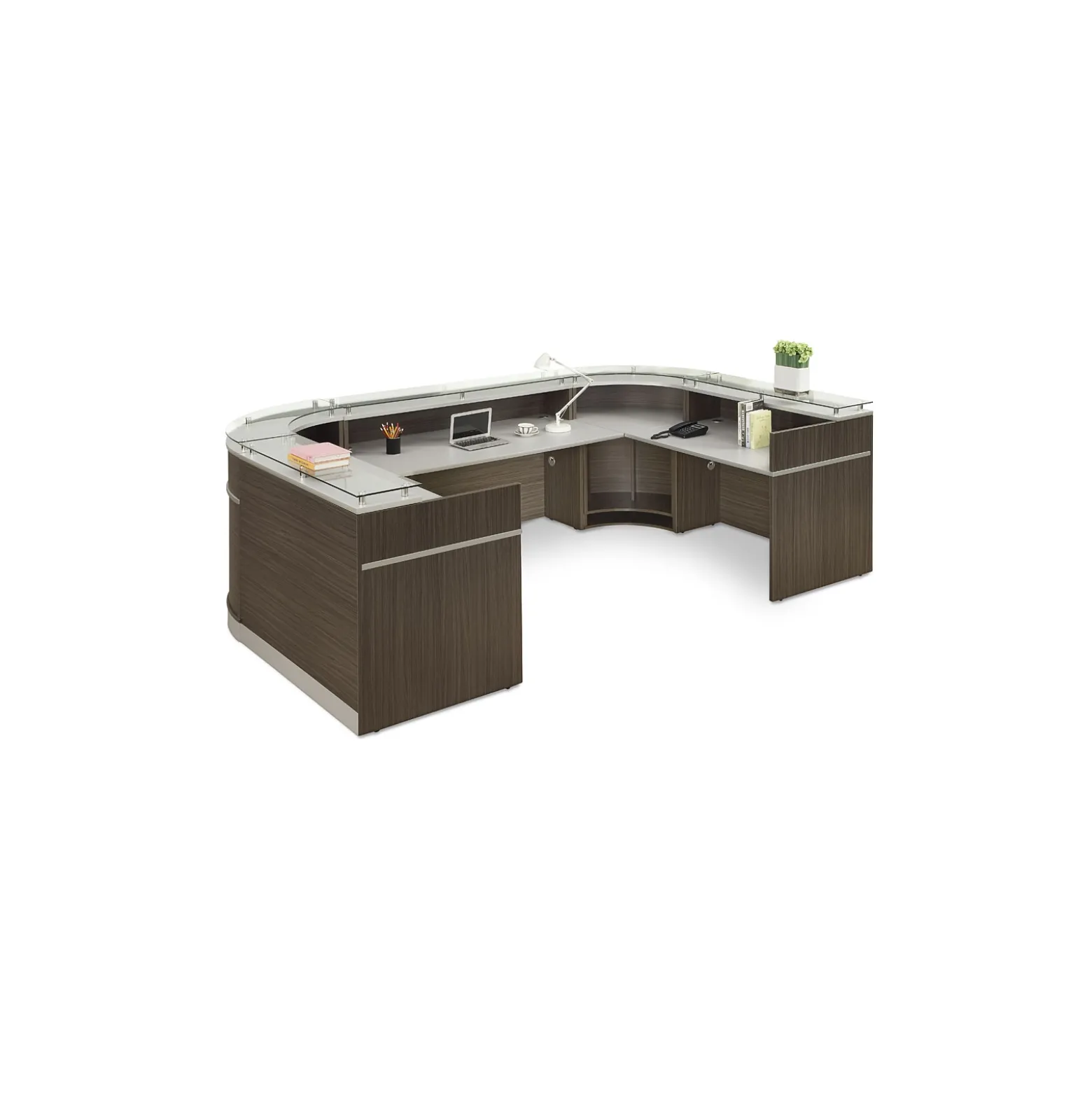 Esquire U-Shaped Glass Top Reception Desk - 126"W x 79"D