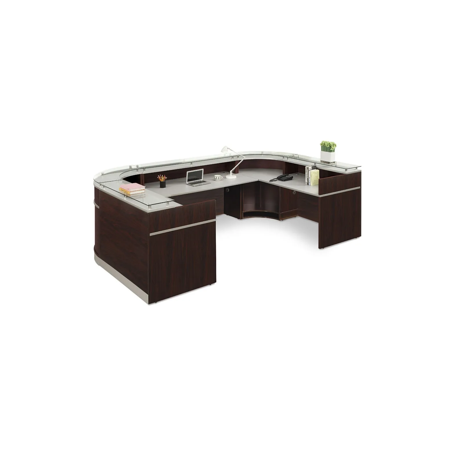 Esquire U-Shaped Glass Top Reception Desk - 126"W x 79"D