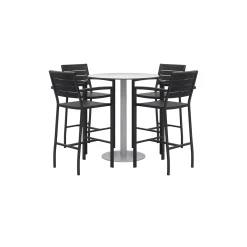 Eveleen Outdoor Bar Height Table with Four Stools - 36"DIA