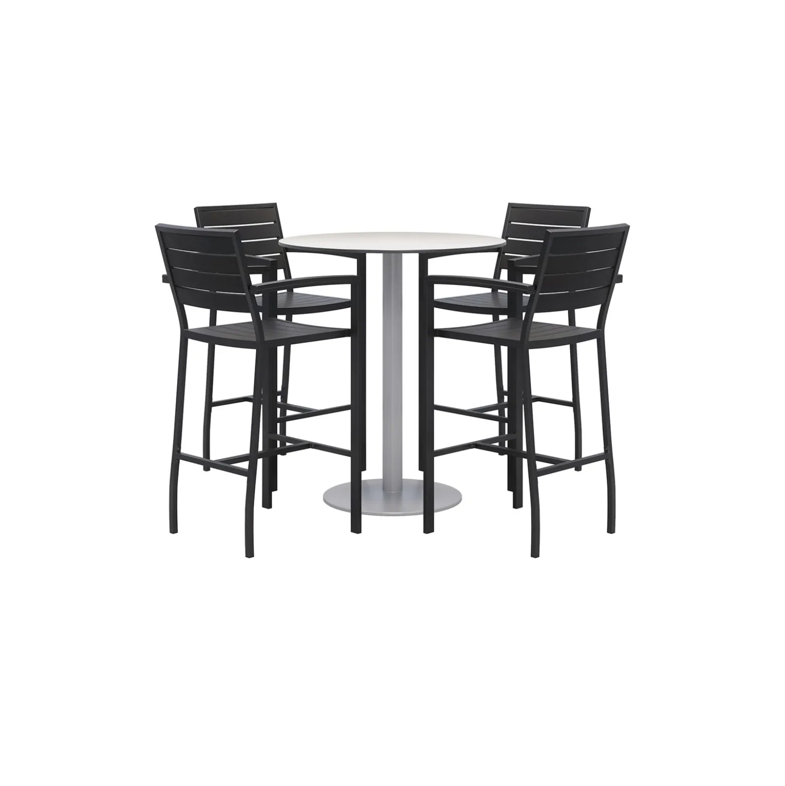 Eveleen Outdoor Bar Height Table with Four Stools - 36"DIA