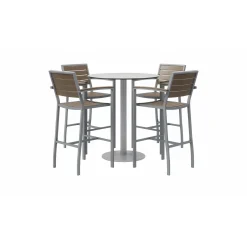 Eveleen Outdoor Bar Height Table with Four Stools - 36"DIA