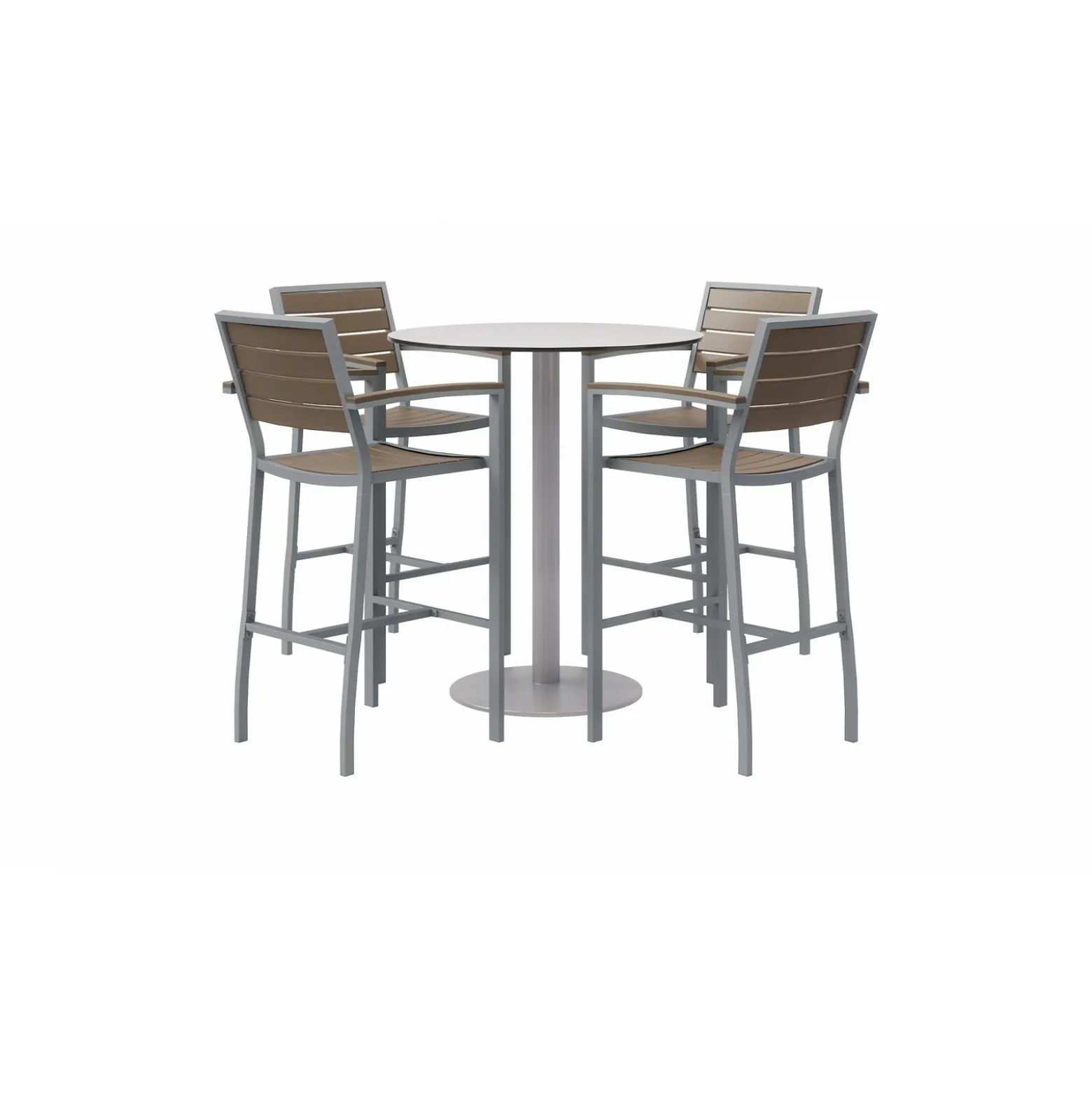 Eveleen Outdoor Bar Height Table with Four Stools - 36"DIA