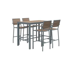 Eveleen Outdoor Bar Height Table with Four Stools - 23"W x 55"D