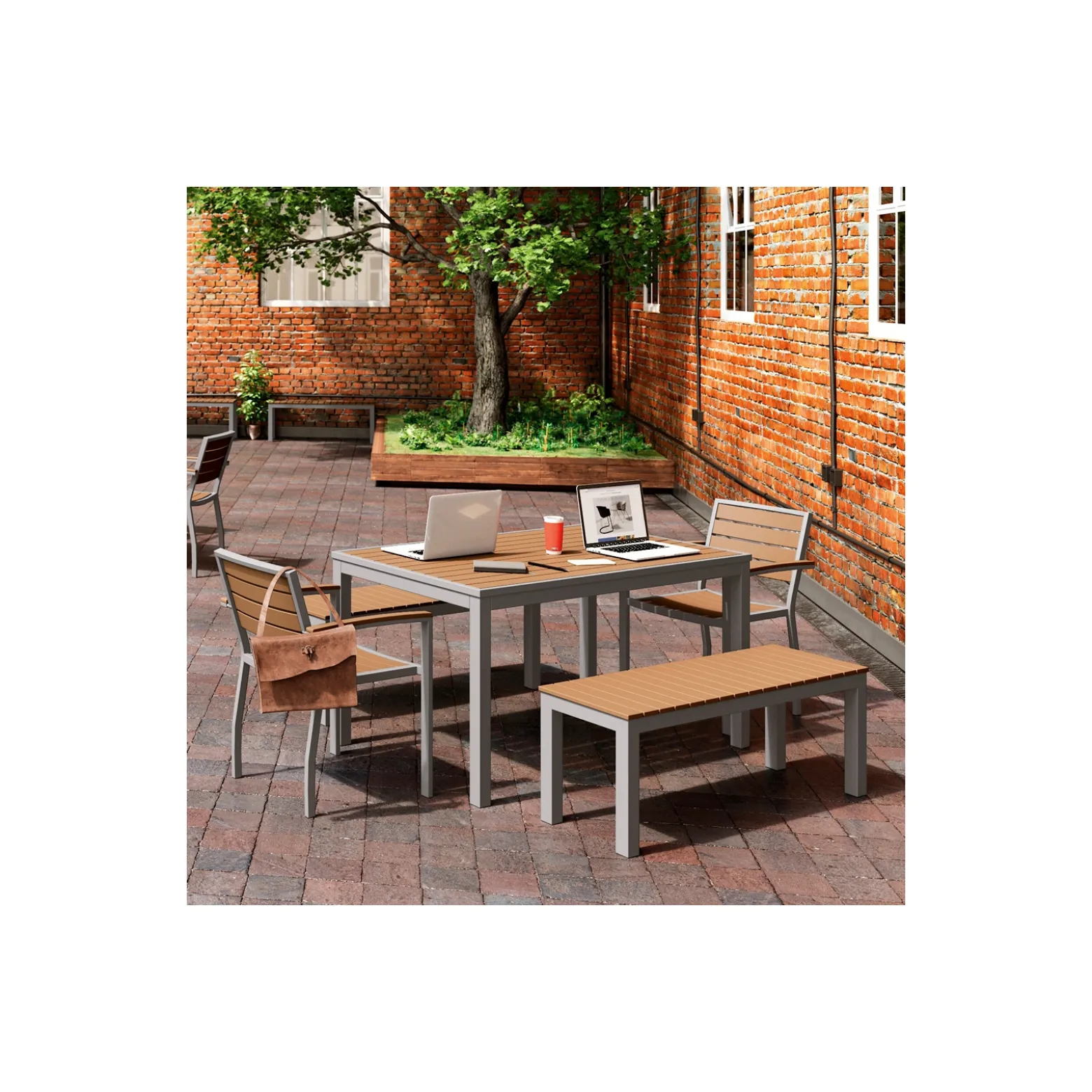 Eveleen Outdoor Patio Table Set with Two Chairs & Two Benches
