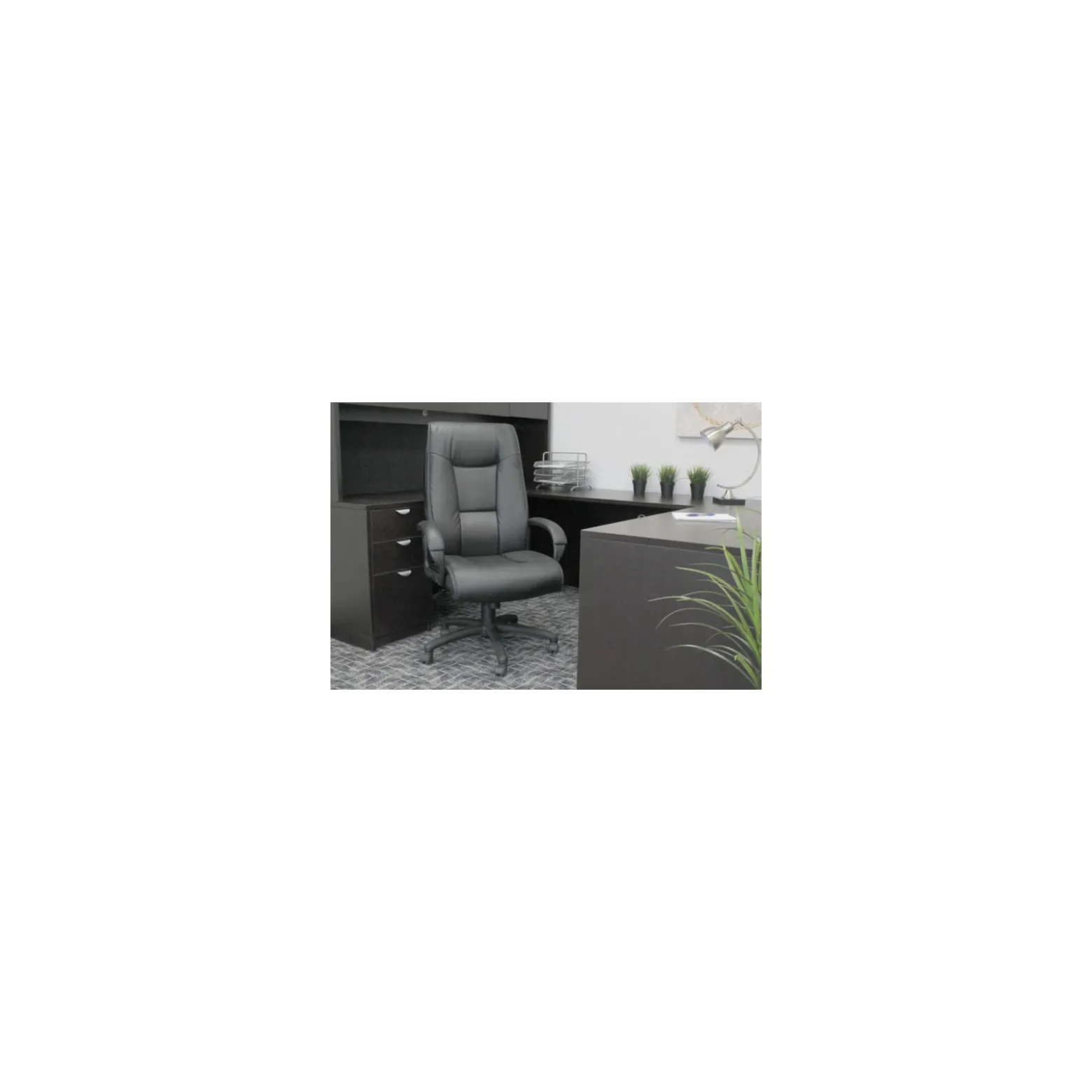 Executive High Back Leather Chair with Padded Arms and Adjustable Seat