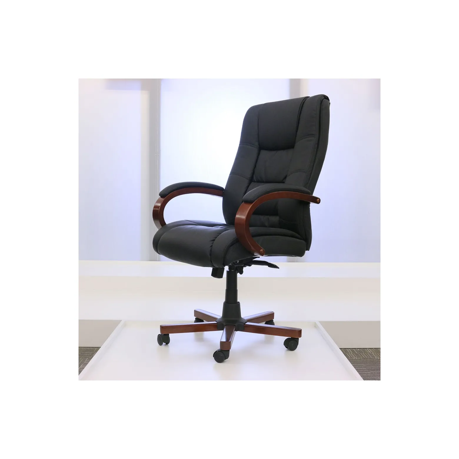 Executive Seating High Back Vinyl Adjustable Office Chair with Padded Hardwood Armrest
