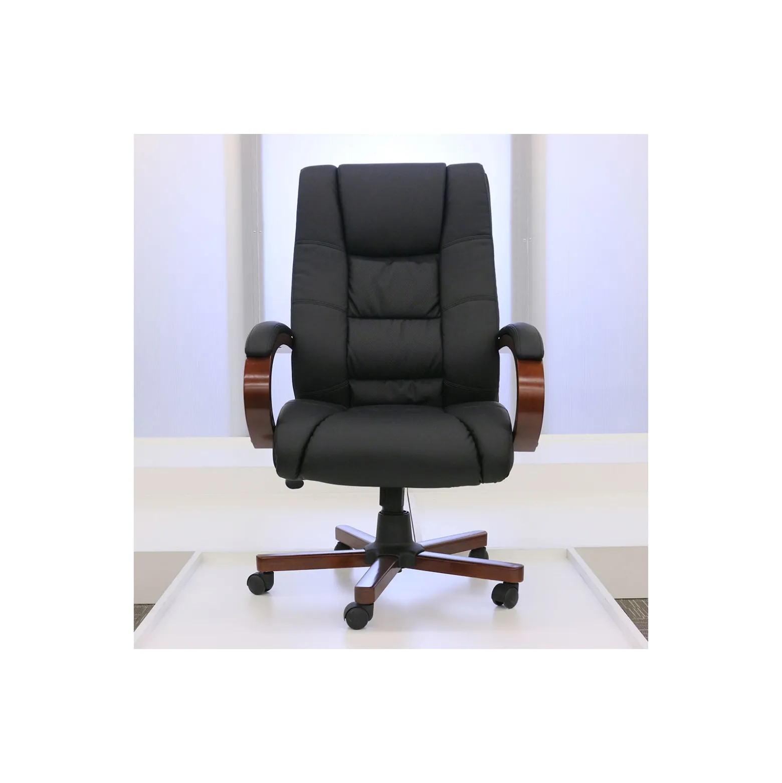 Executive Seating High Back Vinyl Adjustable Office Chair with Padded Hardwood Armrest