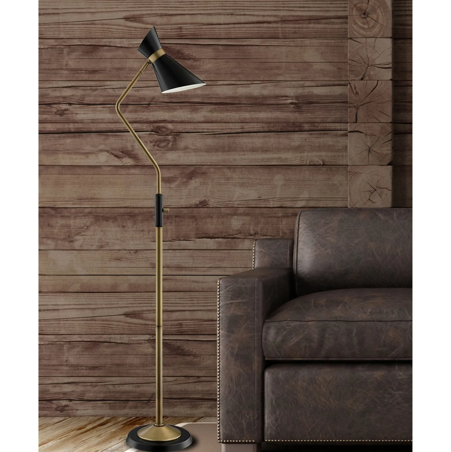 Floor Lamp, Antique Brass - 60.5"H