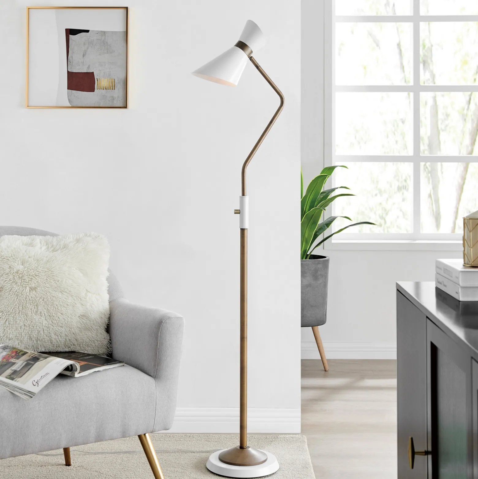 Floor Lamp, Antique Brass - 60.5"H