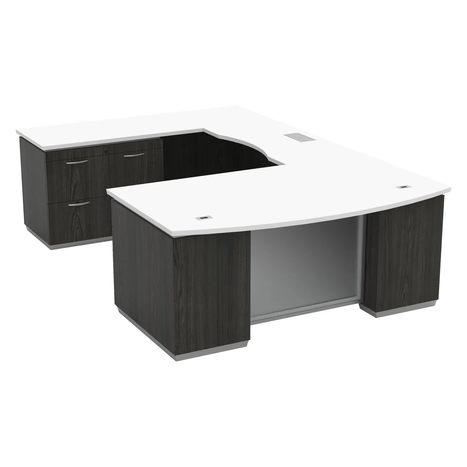 Four Pedestal U-Shape Desk with Left Bridge - 72"W x 114"D