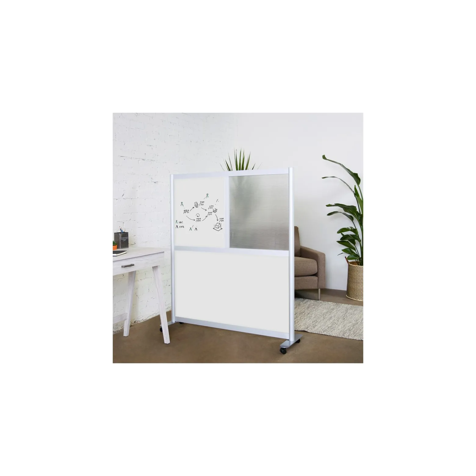 Framewall Dry Erase Mobile Divider Wall - 4'W x 4' H