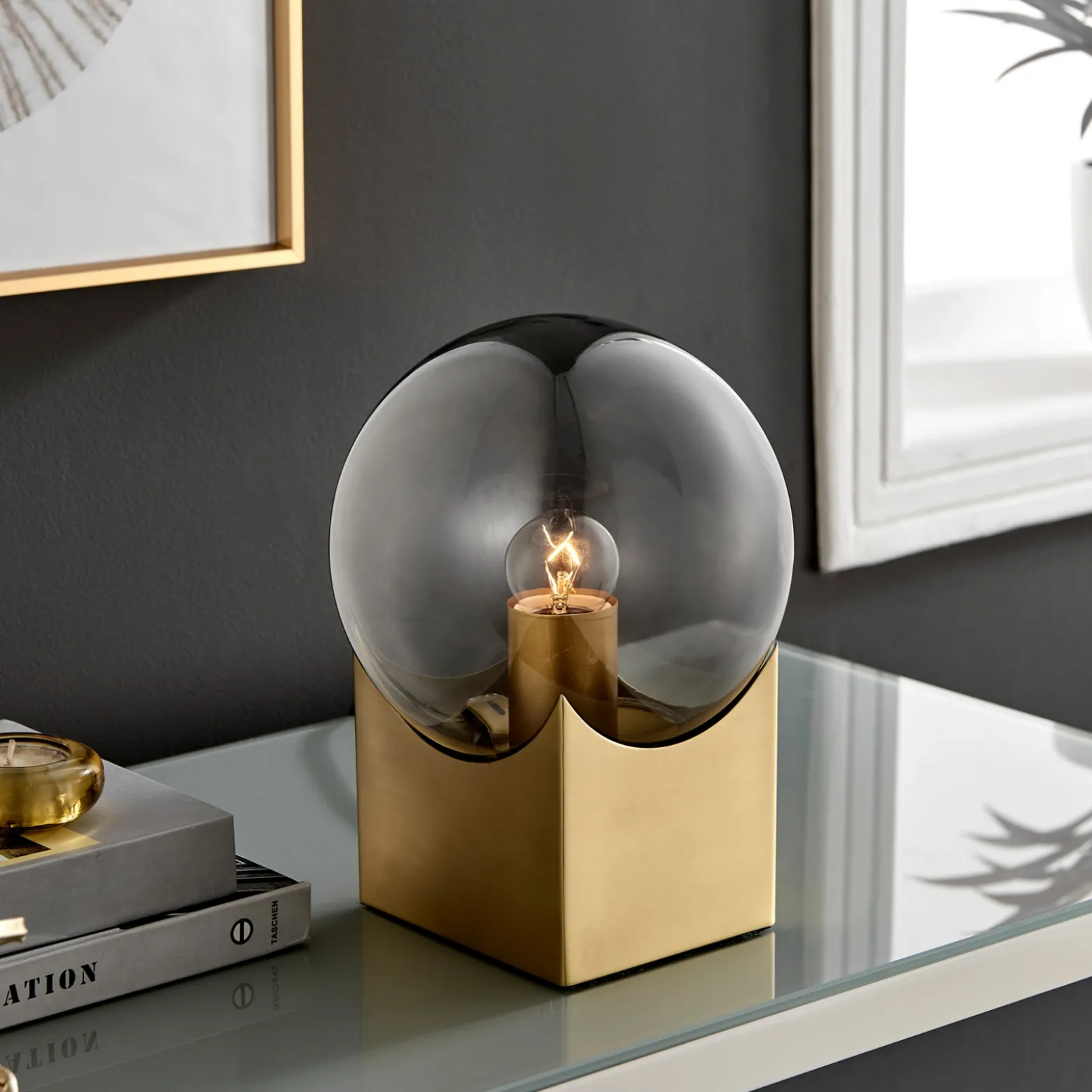 Frost/Smoke Glass Table Lamp Orb - 11"H