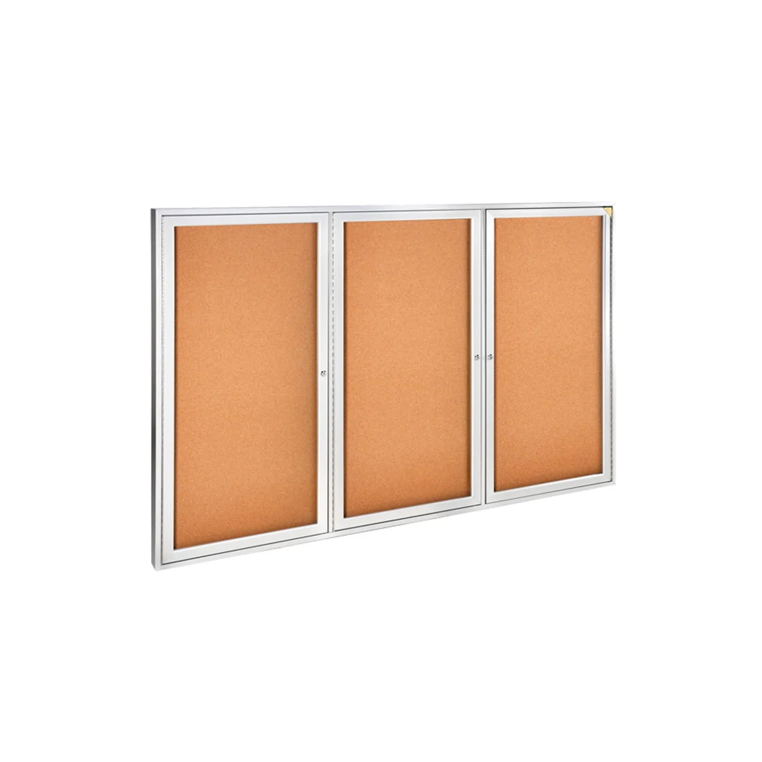 Ghent 3 Door Enclosed Natural Cork Bulletin Board with Satin Frame 6x4