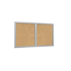Ghent 2 Door Enclosed Natural Cork Bulletin Board with Satin Frame, 5x4