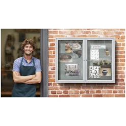 Ghent 3 Door Enclosed Vinyl Bulletin Board with Satin Frame, 6x4