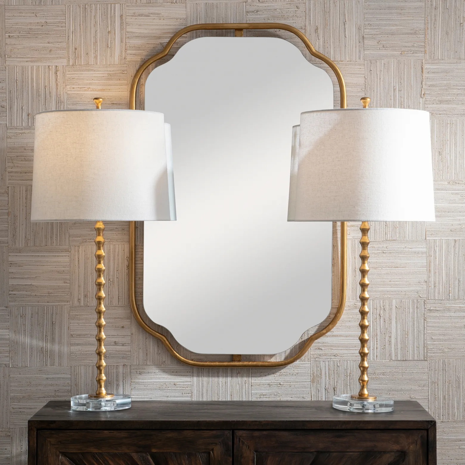 Gold Leaf Table Lamps, Set of Two