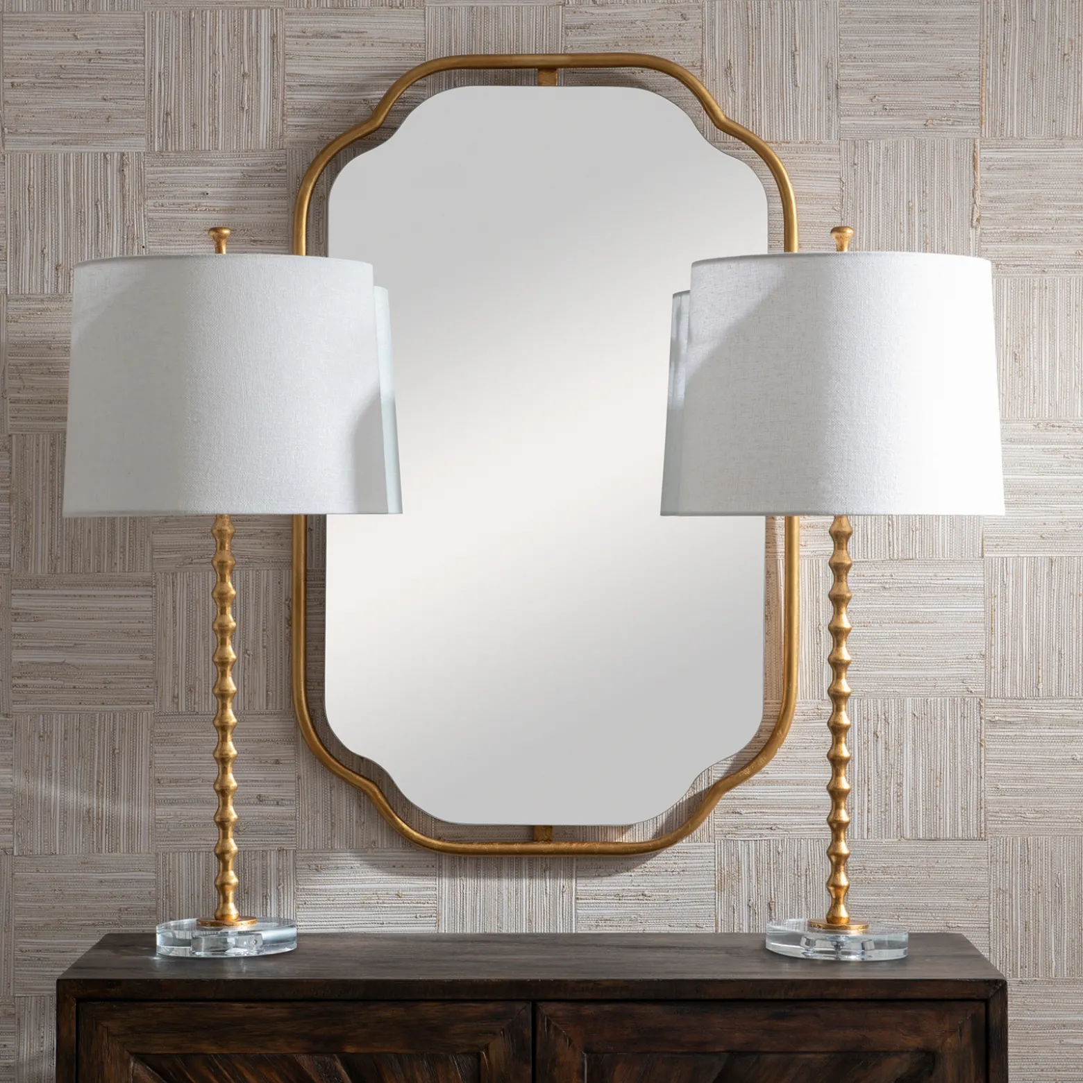 Gold Leaf Table Lamps, Set of Two