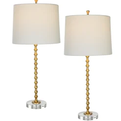 Gold Leaf Table Lamps, Set of Two