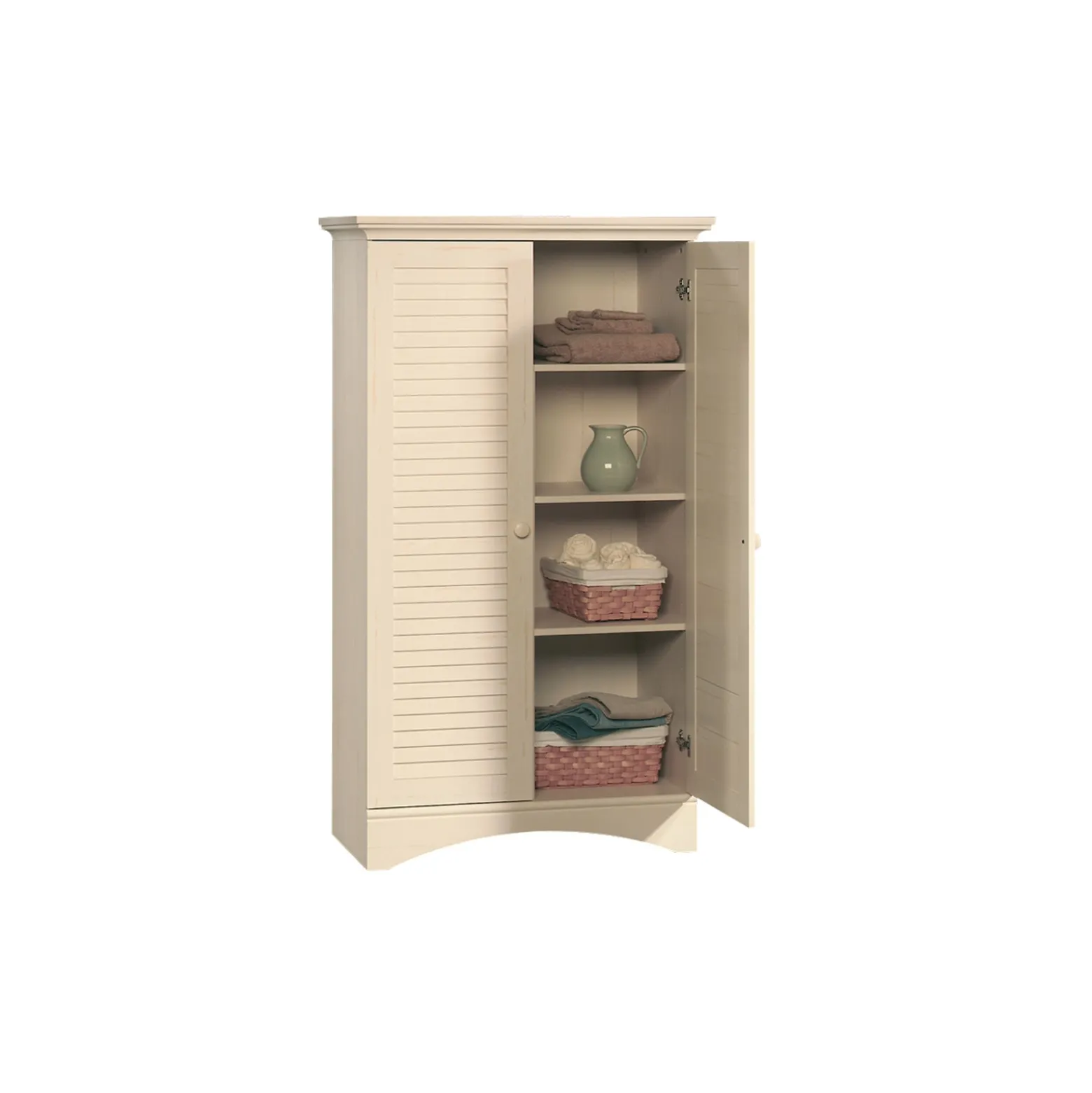 Harbor View Four Shelf Storage Cabinet with Louvered Doors