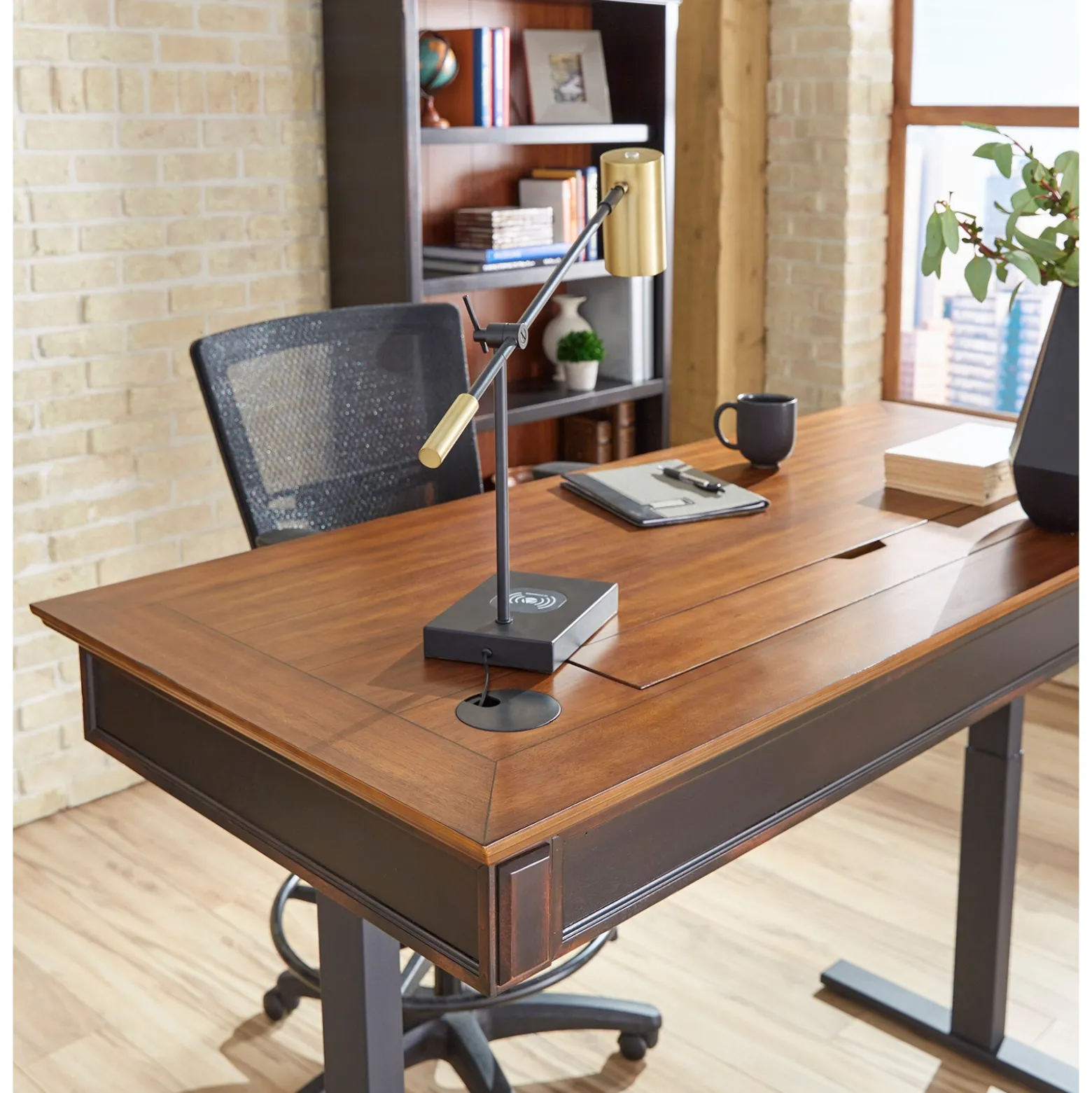 Hartford Adjustable Height Desk with Bookcase Set