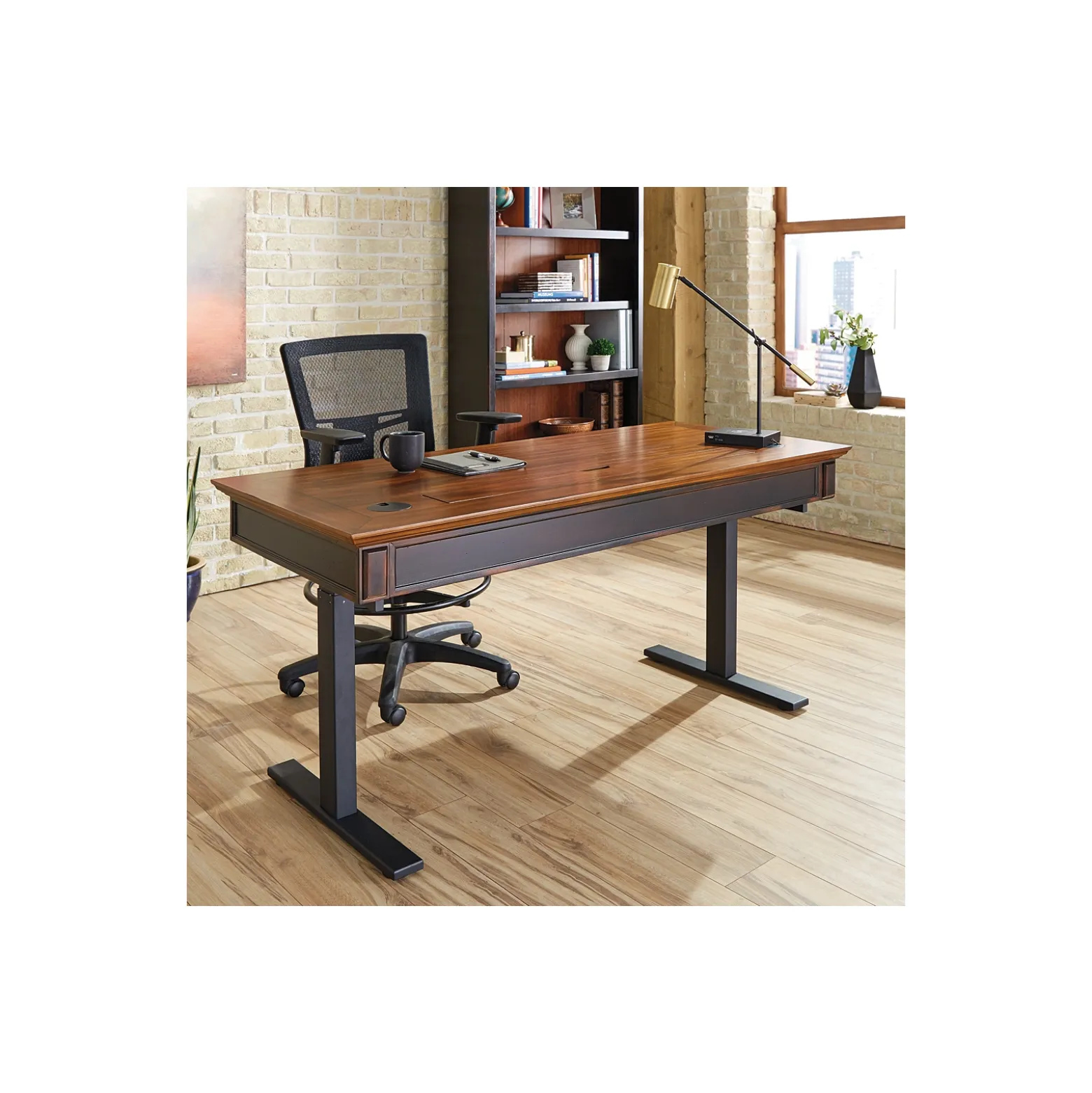Hartford Adjustable Height Desk with Bookcase Set