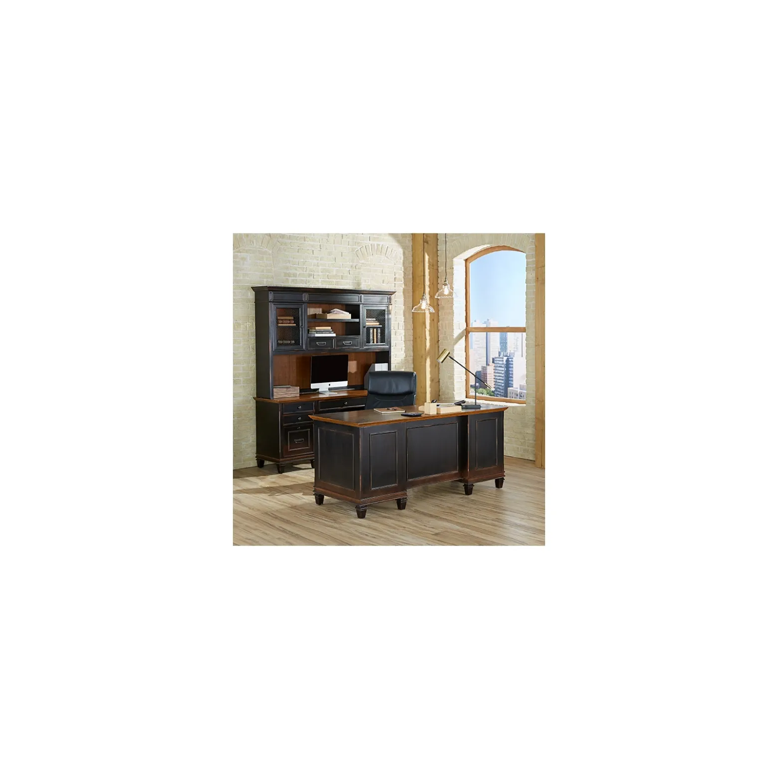 Hartford Double Pedestal Credenza and Hutch - 70.5"W