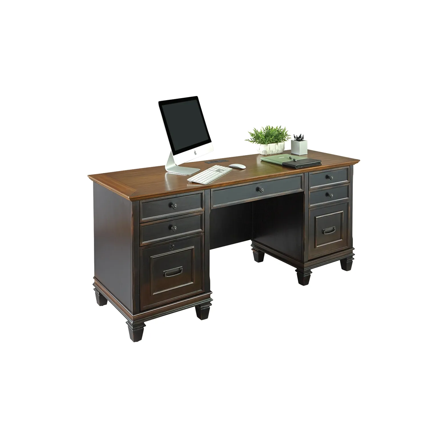 Hartford Double Pedestal Credenza Desk 69"W x 21"D
