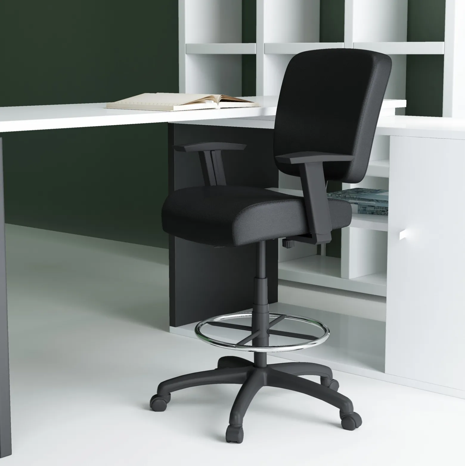 Heavy Duty Office Stool with Arms - 300 lbs Capacity