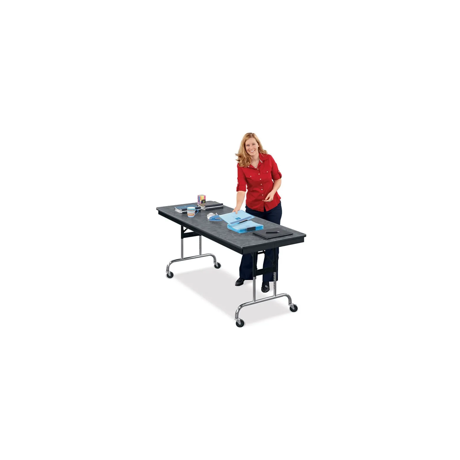 Height Adjustable Mobile Folding Table- 18"Wx72"D