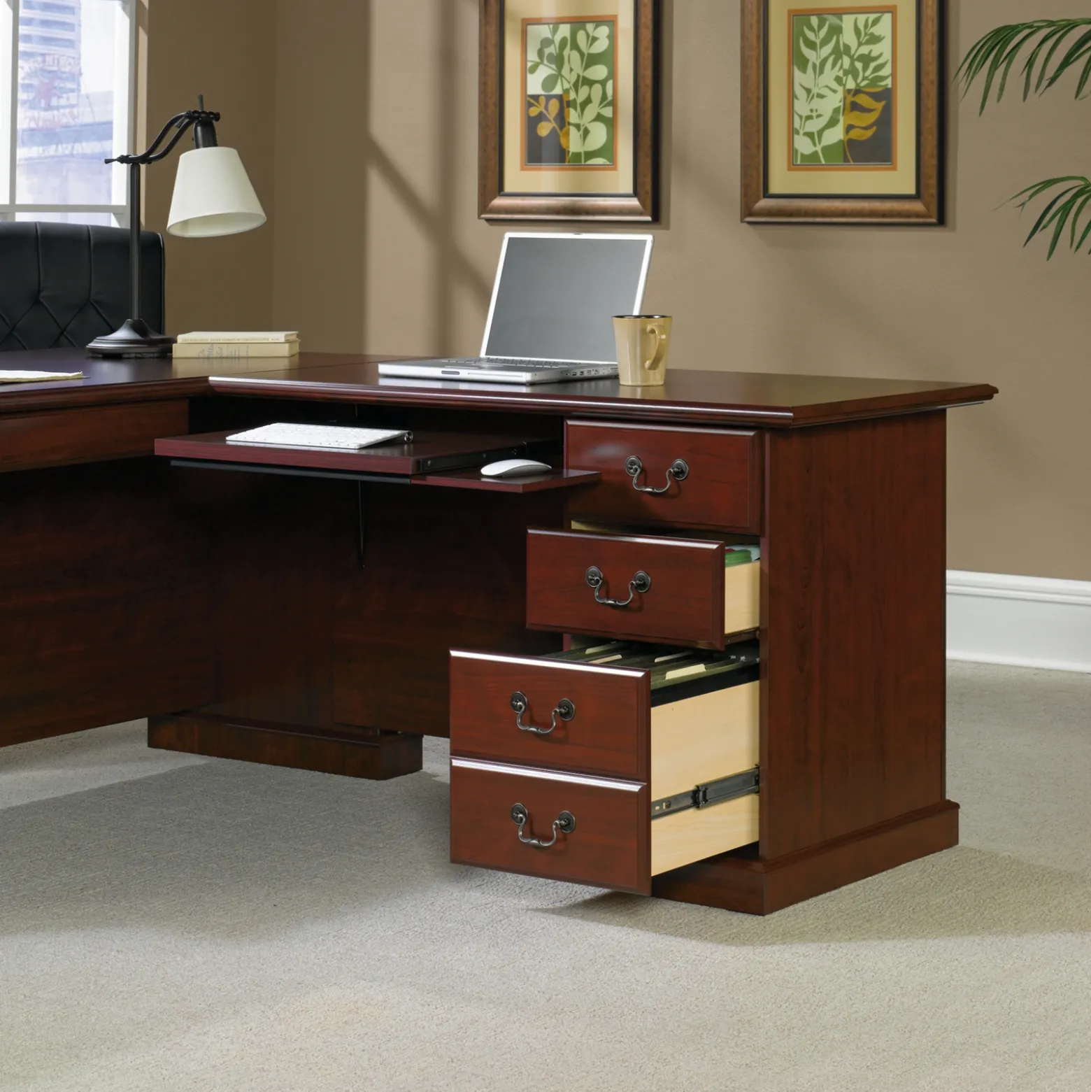 Heritage Hill Reversible L-Shaped Desk with Drawer Storage - 72" W
