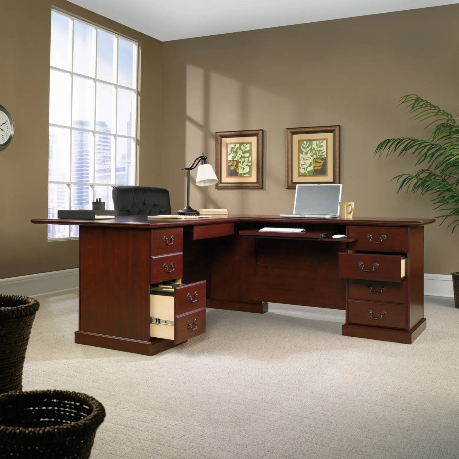 Heritage Hill Reversible L-Shaped Desk with Drawer Storage - 72" W