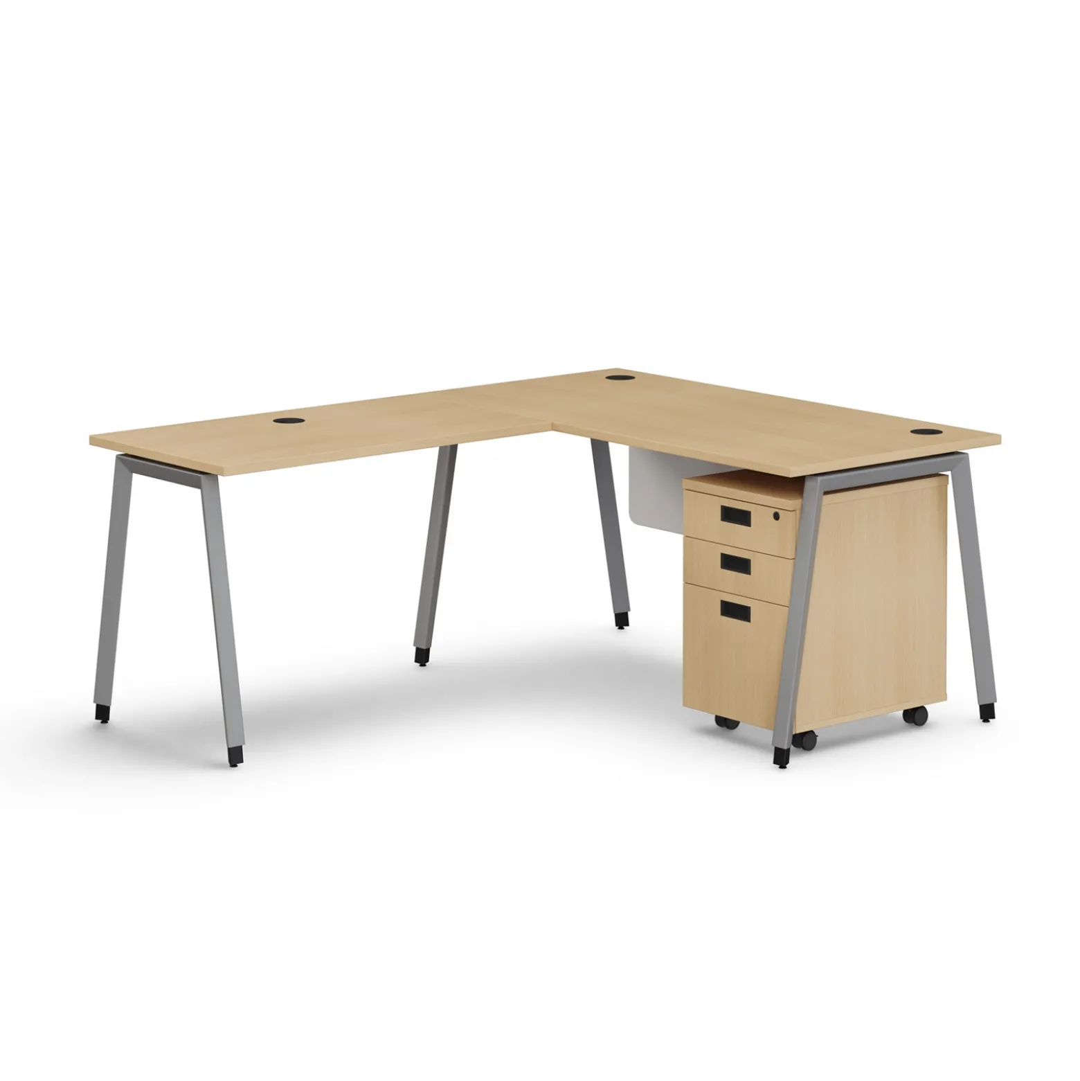 Holloway 59” L-Desk w/ 3-Drawer Mobile File Pedestal