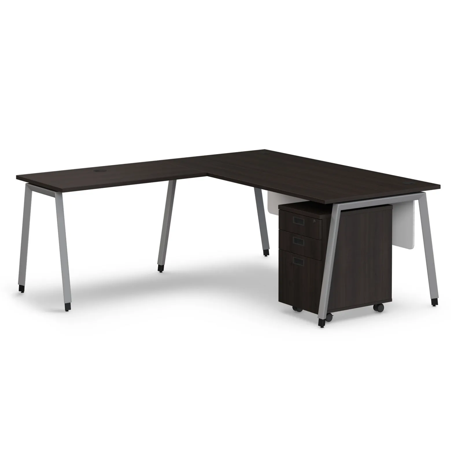 Holloway 71” L-Desk w/ 3-Drawer Mobile File Pedestal