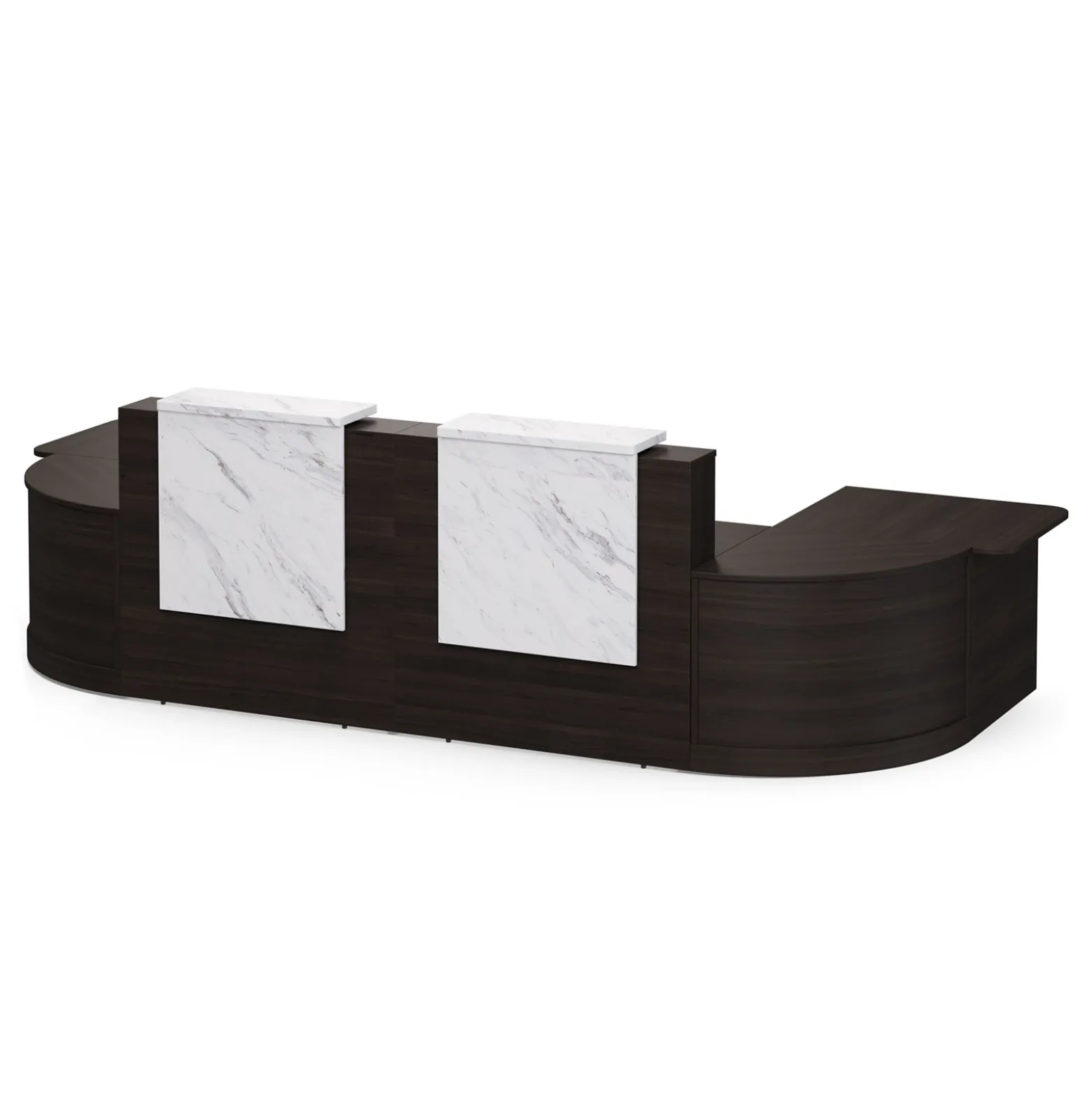 Holloway Double Reception Desk w/ 2 Curved and ADA Returns –157”Wx63”D