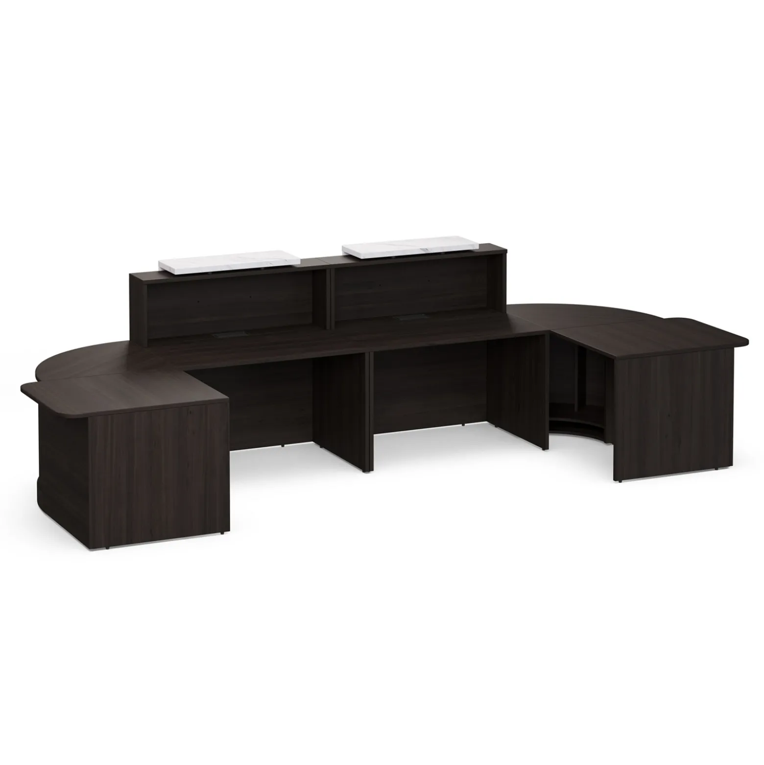 Holloway Double Reception Desk w/ 2 Curved and ADA Returns –157”Wx63”D