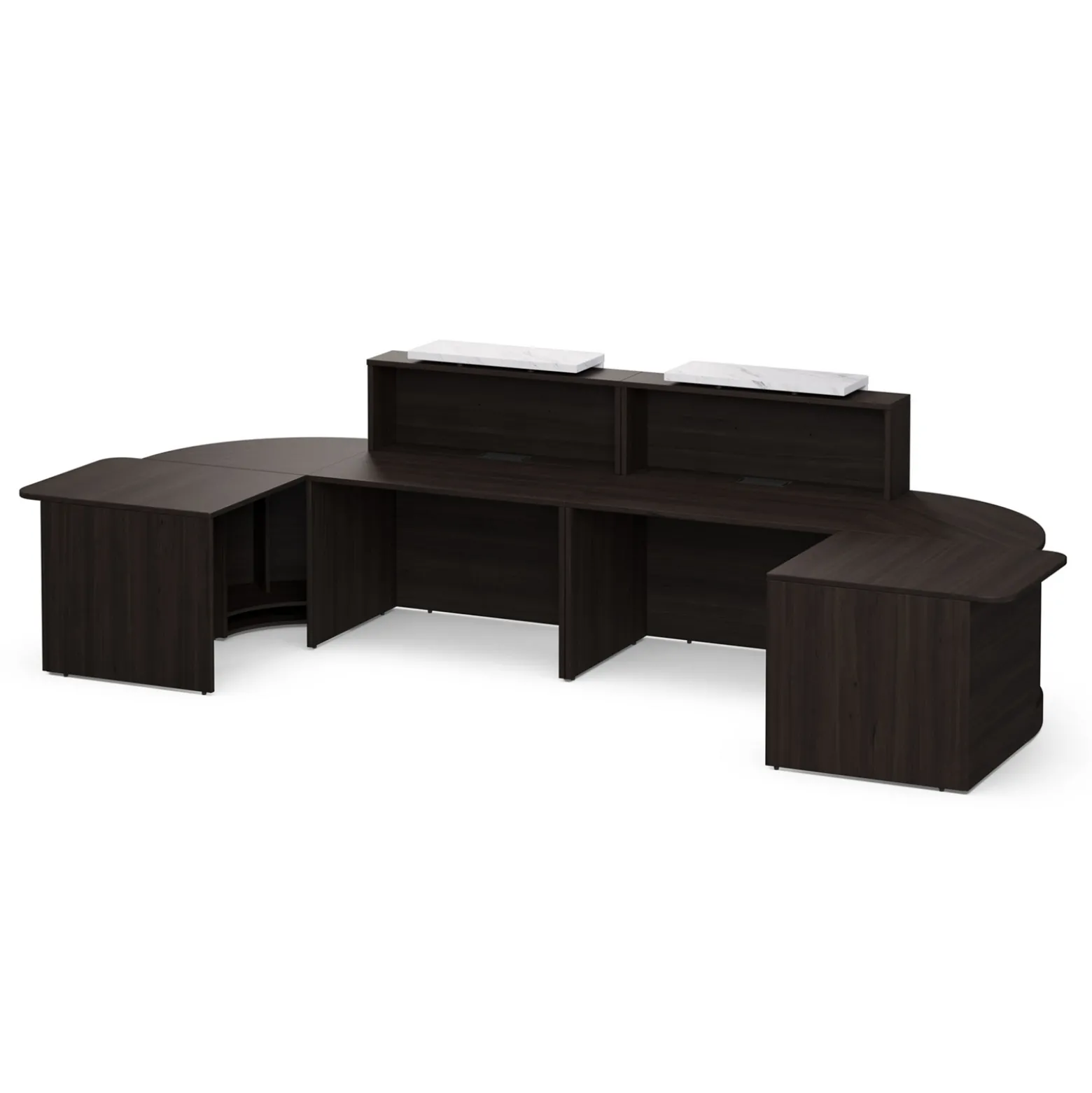 Holloway Double Reception Desk w/ 2 Curved and ADA Returns –157”Wx63”D