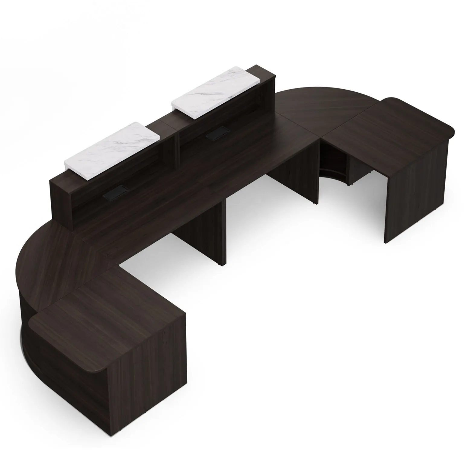 Holloway Double Reception Desk w/ 2 Curved and ADA Returns –157”Wx63”D