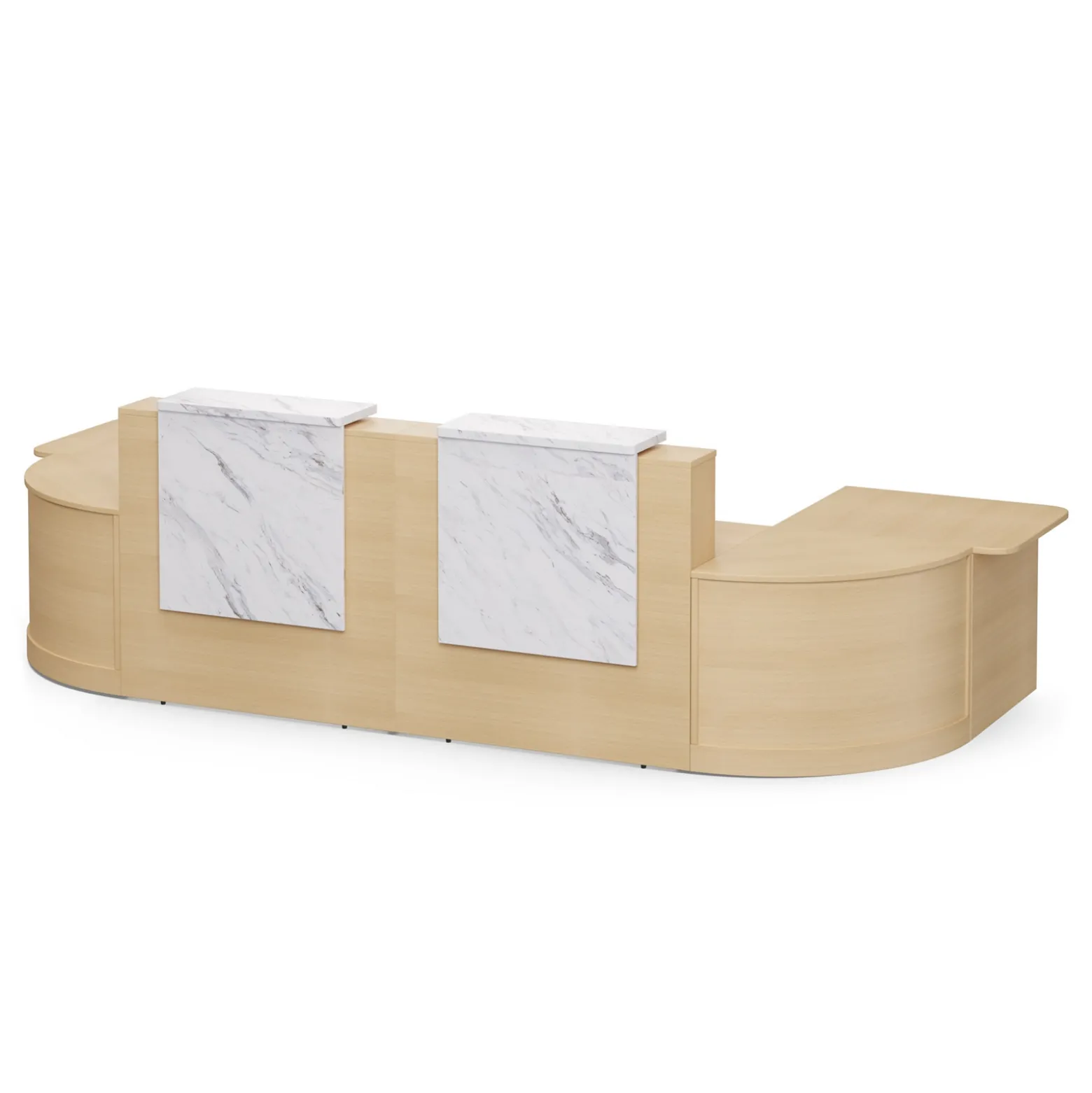 Holloway Double Reception Desk w/ 2 Curved and ADA Returns –157”Wx63”D