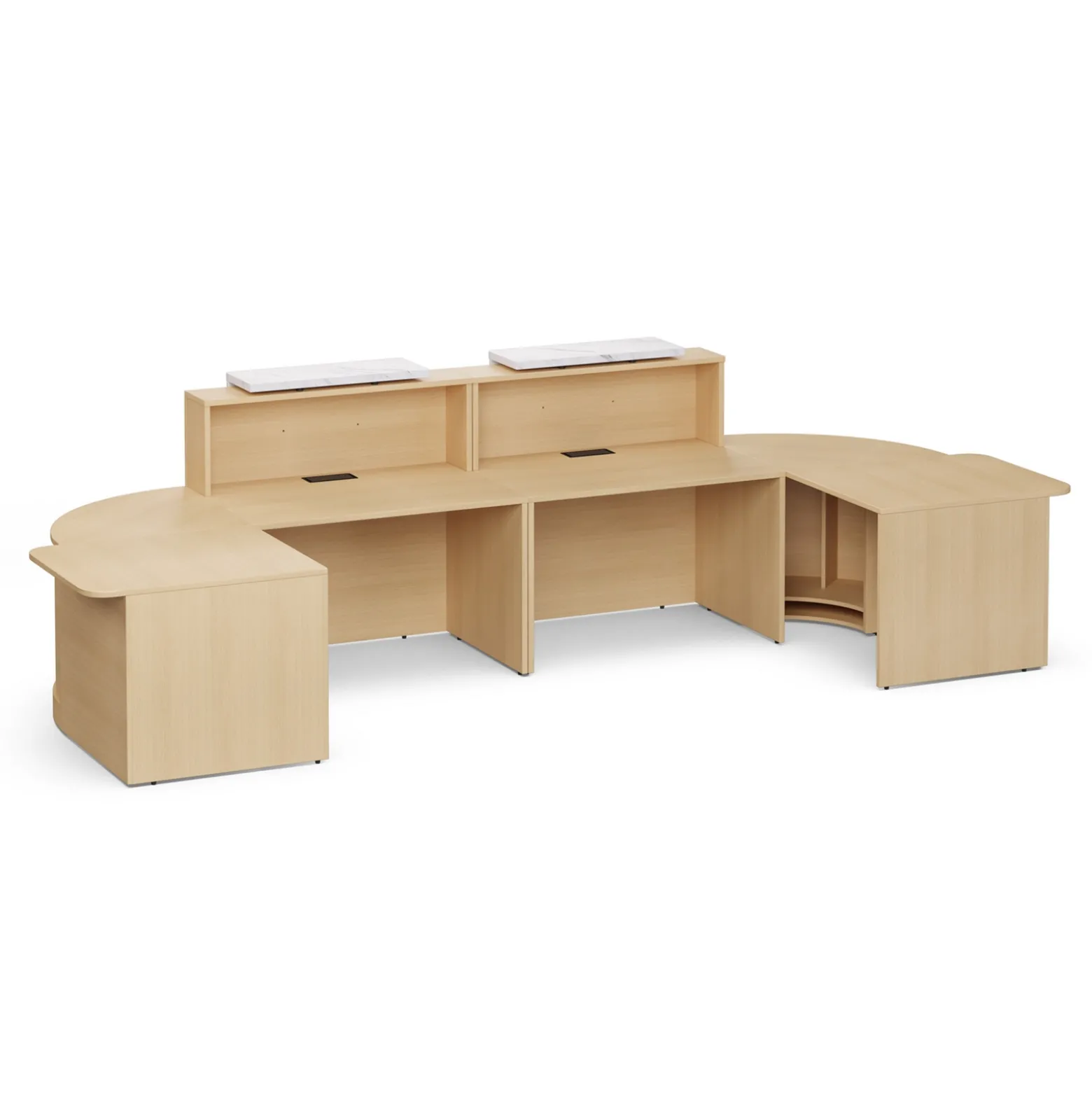 Holloway Double Reception Desk w/ 2 Curved and ADA Returns –157”Wx63”D