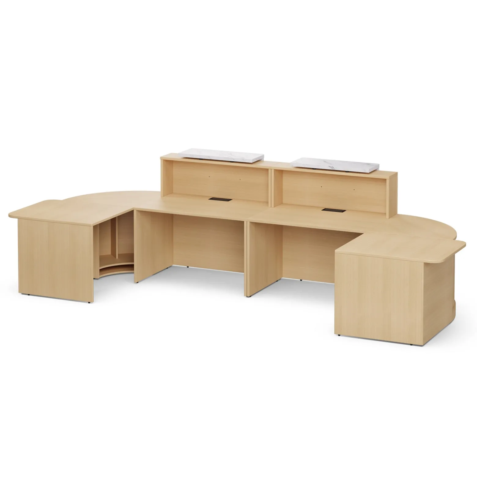 Holloway Double Reception Desk w/ 2 Curved and ADA Returns –157”Wx63”D