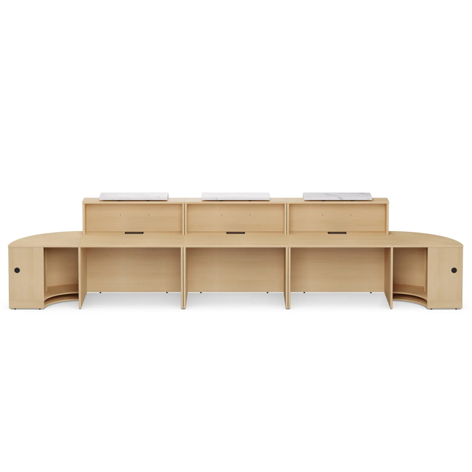 Holloway Triple Reception Desk w/ 2 Curved Returns – 204.5”Wx32”D