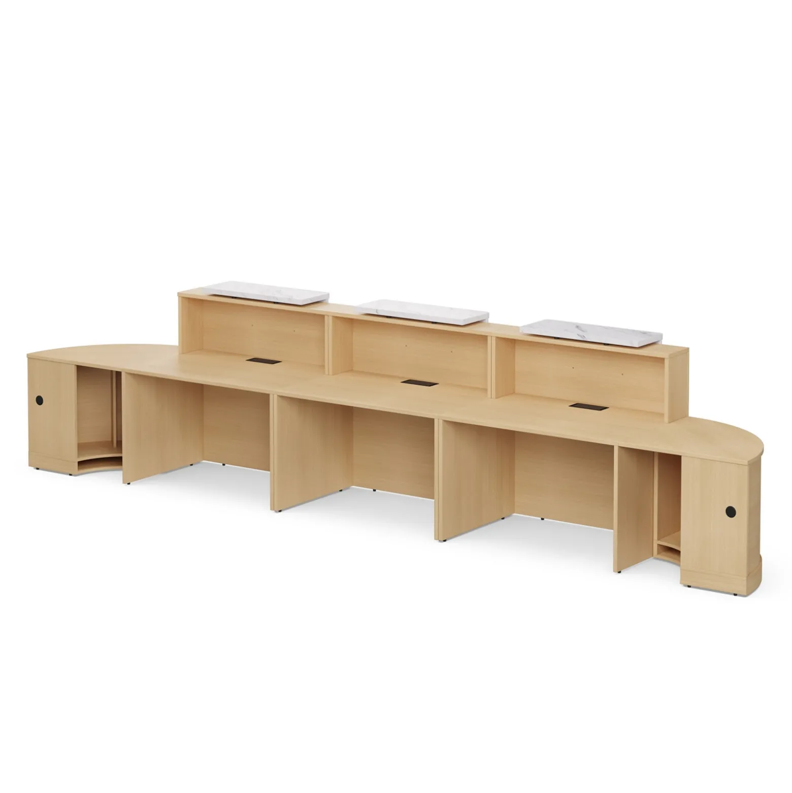 Holloway Triple Reception Desk w/ 2 Curved Returns – 204.5”Wx32”D